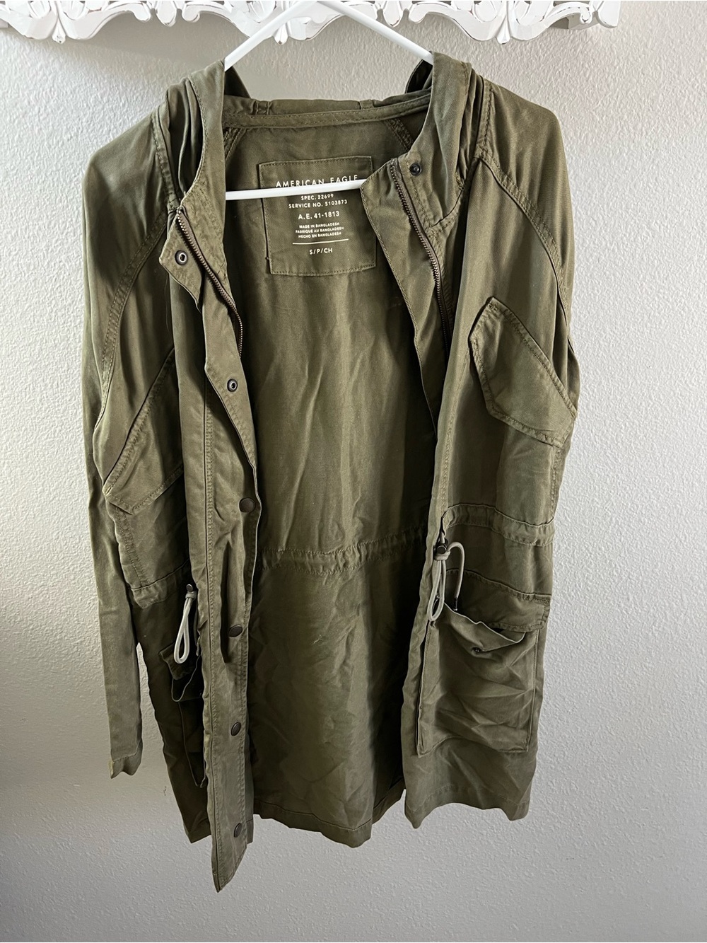 American Eagle Outfitters Olive Green Utility Jacket with Hood